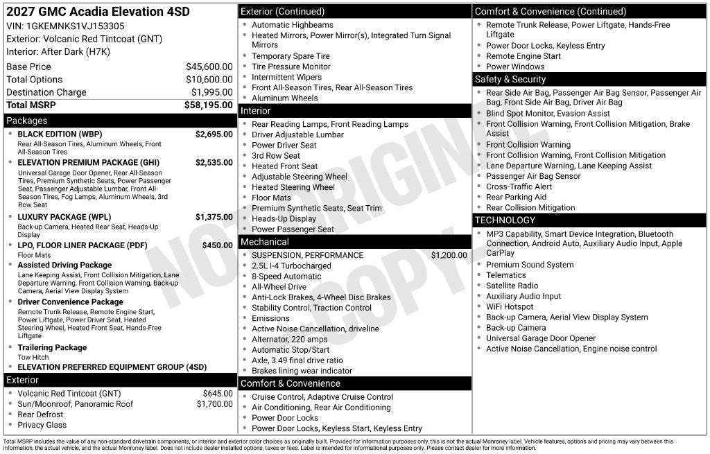 2027 GMC Acadia Elevation