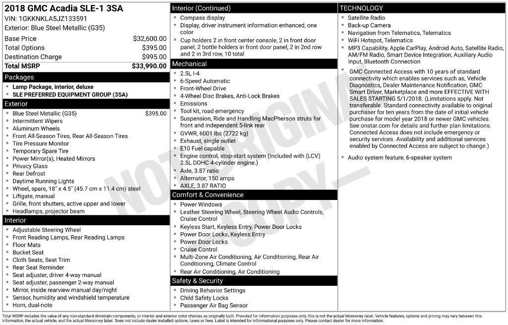 2018 GMC Acadia SLE