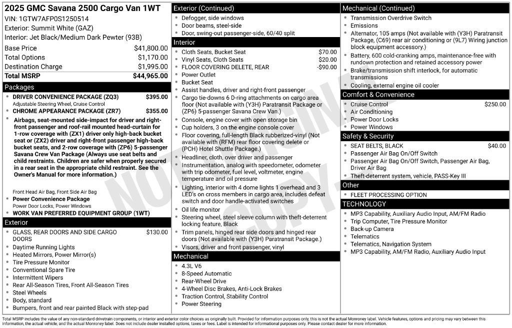 2025 GMC Savana Cargo Work Van
