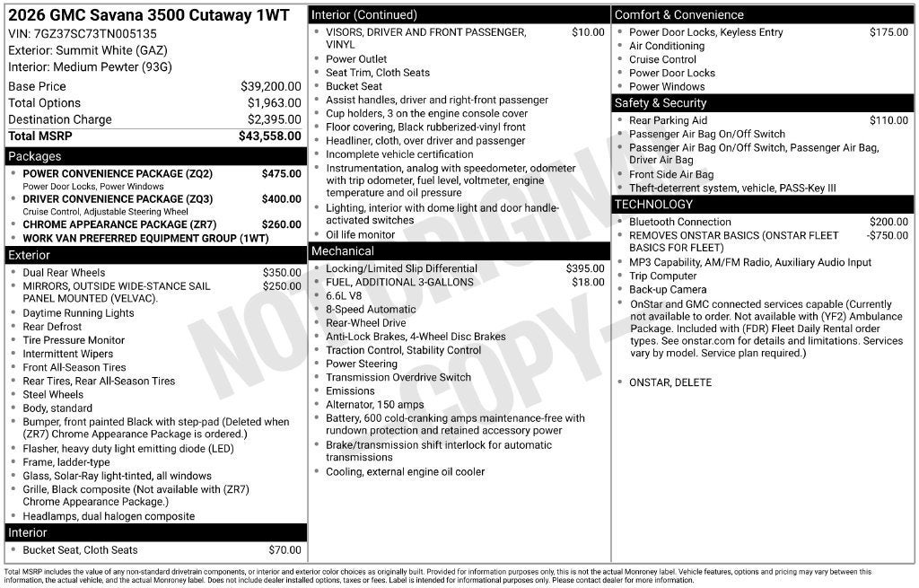 2026 GMC Savana Cutaway 3500 1WT