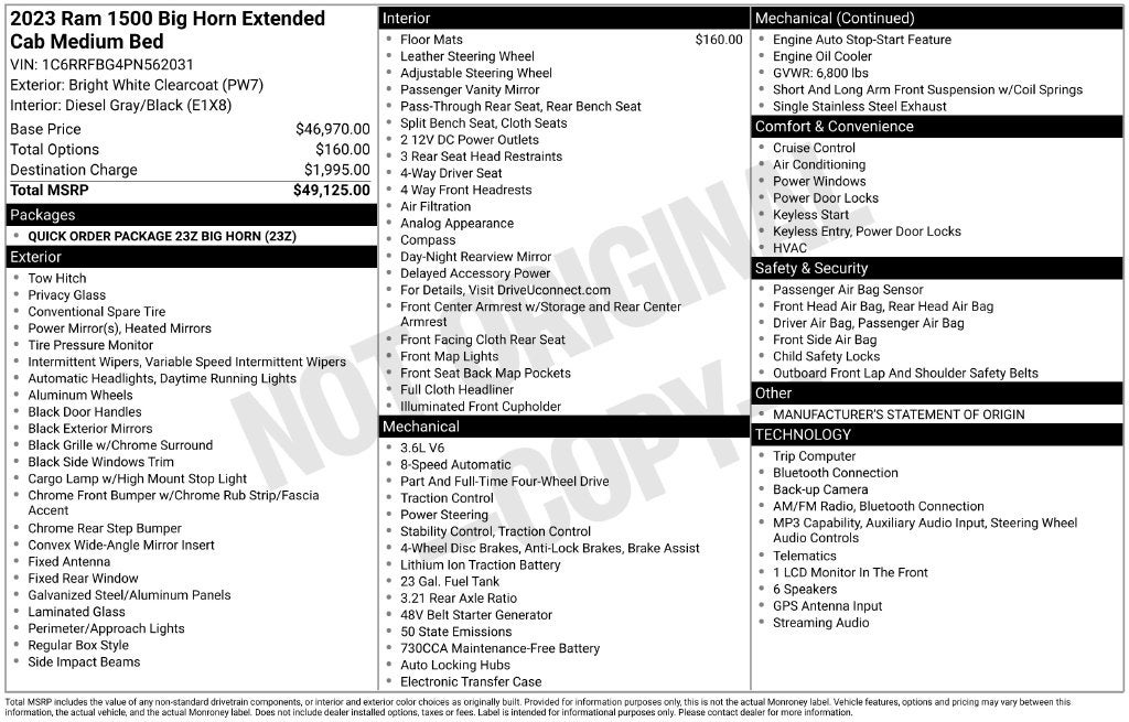2023 RAM Ram 1500 Big Horn Quad Cab 4x4 6'4' Box