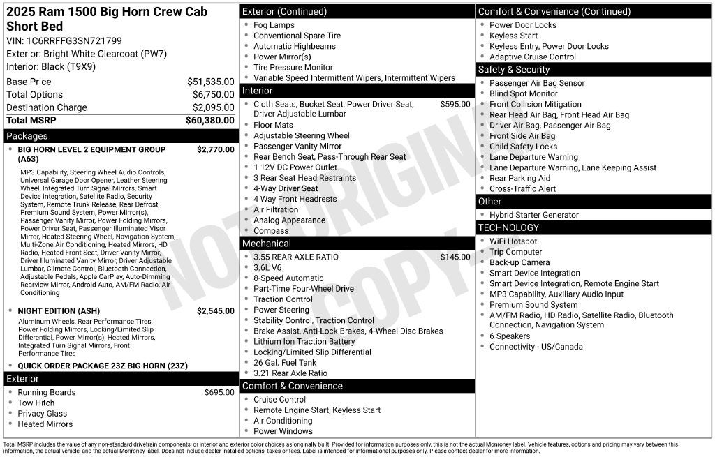 2025 RAM Ram 1500 Big Horn Crew Cab 4x4 5'7' Box