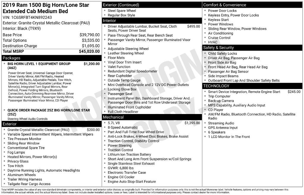 2019 RAM Ram 1500 Big Horn/Lone Star Quad Cab 4x4 6'4' Box