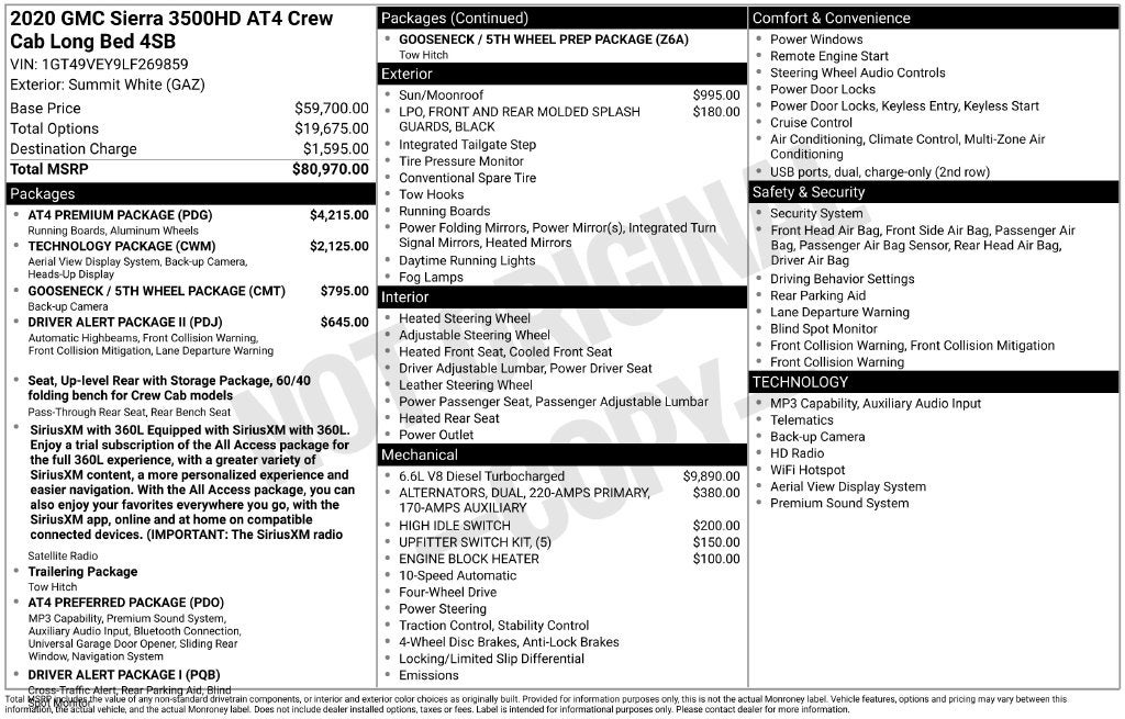 2020 GMC Sierra 3500HD 4WD Crew Cab Long Bed AT4