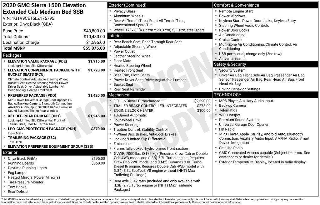 2020 GMC Sierra 1500 4WD Double Cab Standard Box Elevation