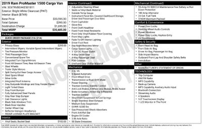 2019 RAM Ram ProMaster 1500 Cargo Van High Roof 136' WB
