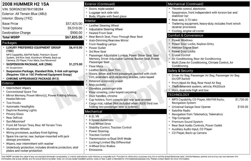 2008 Hummer H2 SUV Base